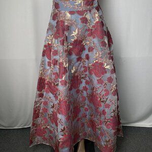 NEW ABBEY GLASS Women’s “Olivia Moonlight Petal” Maxi Skirt – Light Blue/Red